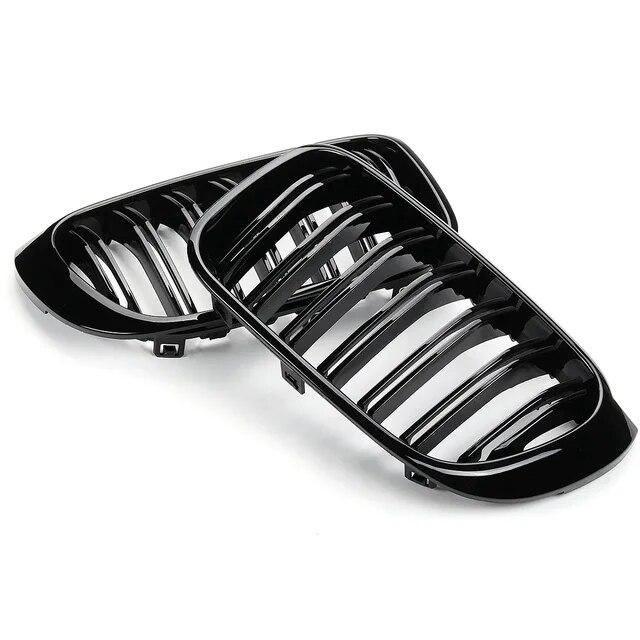 Glossy Black Front Bumper Kidney Grille Grill Hood Mesh Double Line For BMW X3 X4 F25 F26 2014-2017 Front Grille Racing Grills