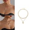 Versatile Geometric Shell Pearls Drop Necklace Adjustable Alloy Collarbone Chain For Creative Styling Expression