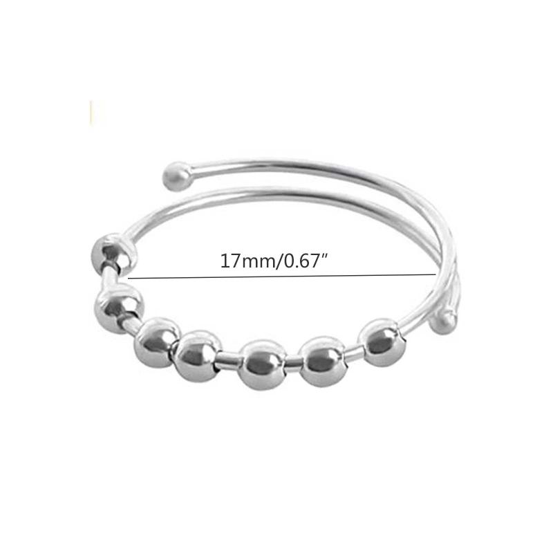 1Pc Spinner Fidget Rings Anxiety Stress Relief Ring Stainless Steel Bead Open Ring Adjustable Size Women Jewelry Gifts