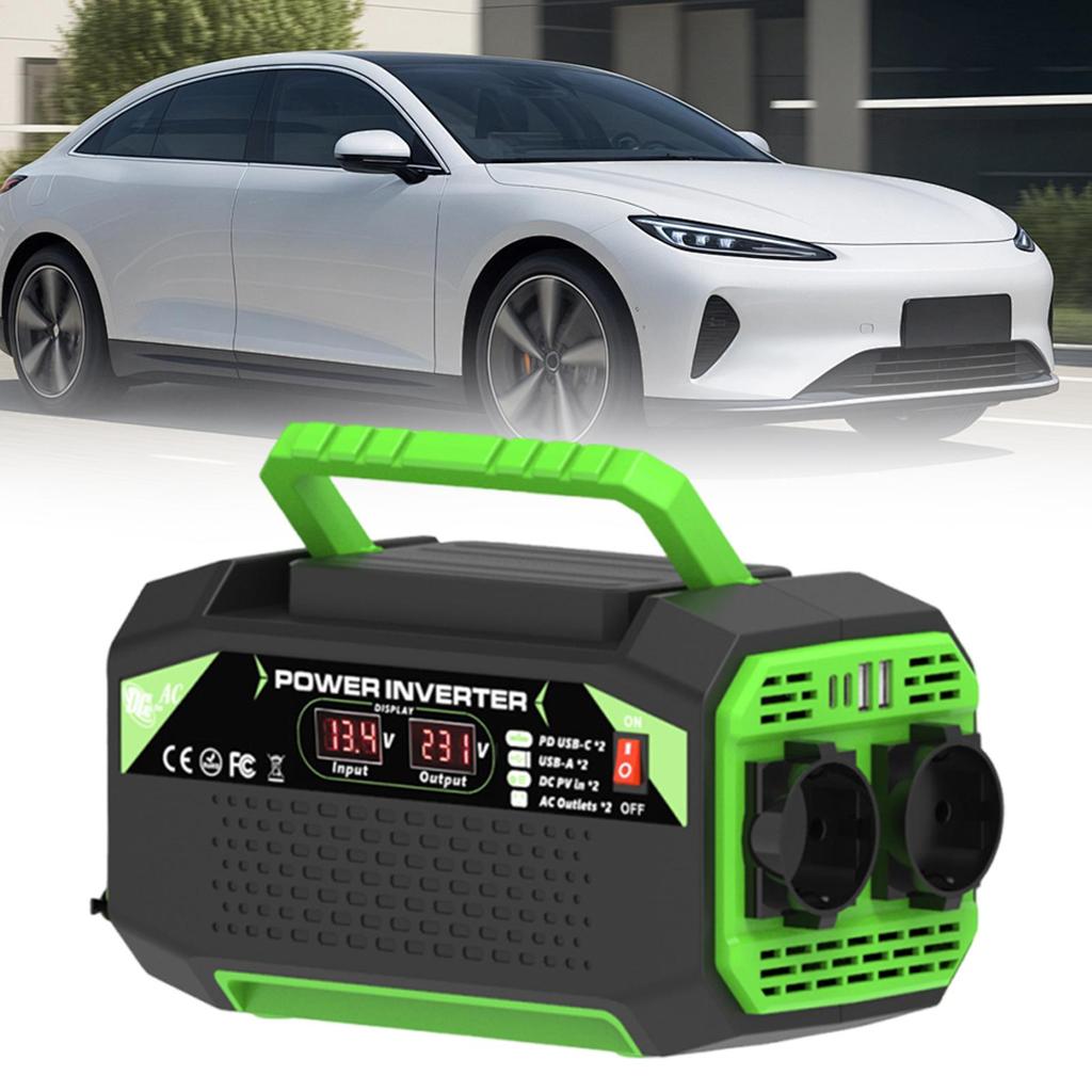 Car Voltage Inverter 300W Car Voltage Converter Inverter Digital Display Charger With 2 Sockets 4 USB Ports Plug Outlet For