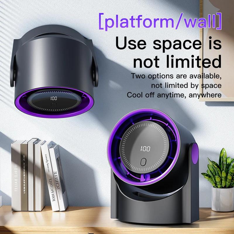 Adjustable Desk Fan with Digital Display, Upgraded Turbo Quiet Table Fan, USB Rechargeable/Plug-in Dual-Use Personal