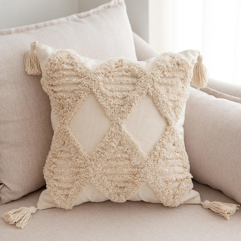 Simple Modern Tufted Tassel Pillow Sofa Living Room Lumbar Pillow Nap Pillow Bed Back Cushion Core-free Pillow Case