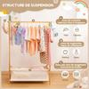 YORBAY Porte-manteau en bambou pour enfants avec boîtes de rangement, Portant à vêtements pliable, 86x36x106cm
