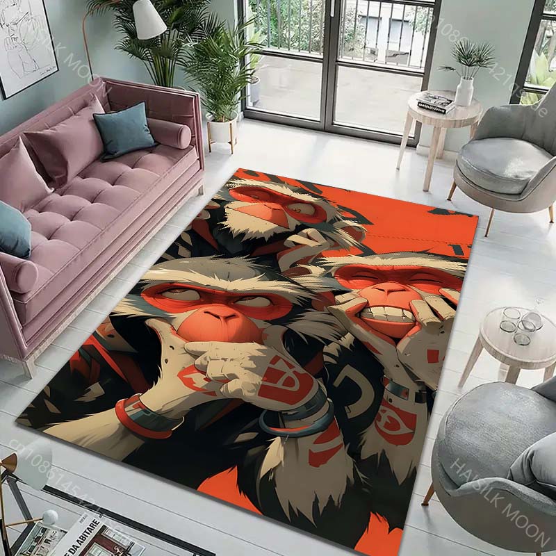 3 Interesting Monkeys Pattern Carpet for Living Room Bedroom Bathroom Mat Creative Doormat Home Decor Area Rug Large Size