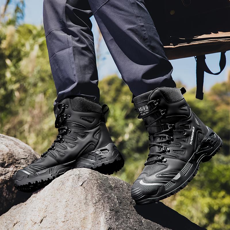 Modne Męskie Modne Buty do Chodzenia Wysokie Zimowe Buty na Kostkę Wodoodporne Antypoślizgowe Outdoorowe Buty Turystyczne Codzienne Sznurowane Botki Męskie