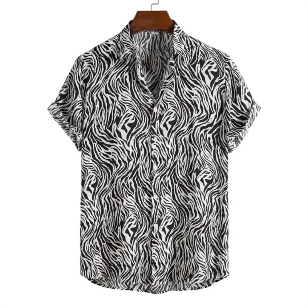 Men's 3D printed leopard print shirt, summer casual fashion, Hawaiian short sleeved beach shirt, shirt with lapel and personalized Aloha buttons