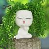 Face Planter Pot with Drainage Hole Resin Kissing Women Head Figurine Flowerpot Indoor Outdoor Plants Container Home Balcony Garden Decoration