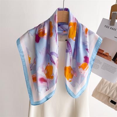 Luxusný štvorcový šál so hodvábnym pocitom pre ženy, Potlačený saténový šatka na krk, Jarná čelenka, Foulard, Bandana, Echarpe, Kravata, Šatka, Prehozy