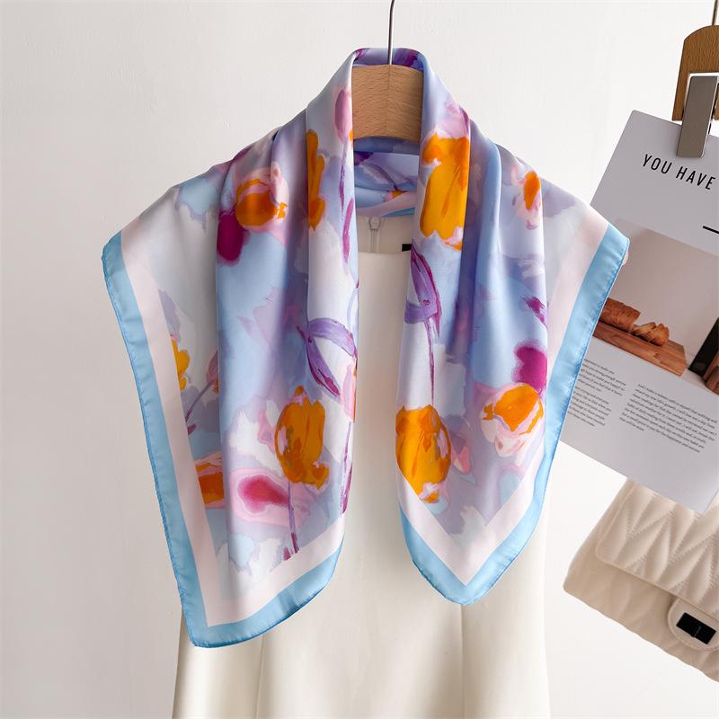 Luxury Print Small Square Scarf Simulated Silk Thin Neck Scarf Fashion Sunscreen Headscarf Women 70x70cm Neckerchief Headband