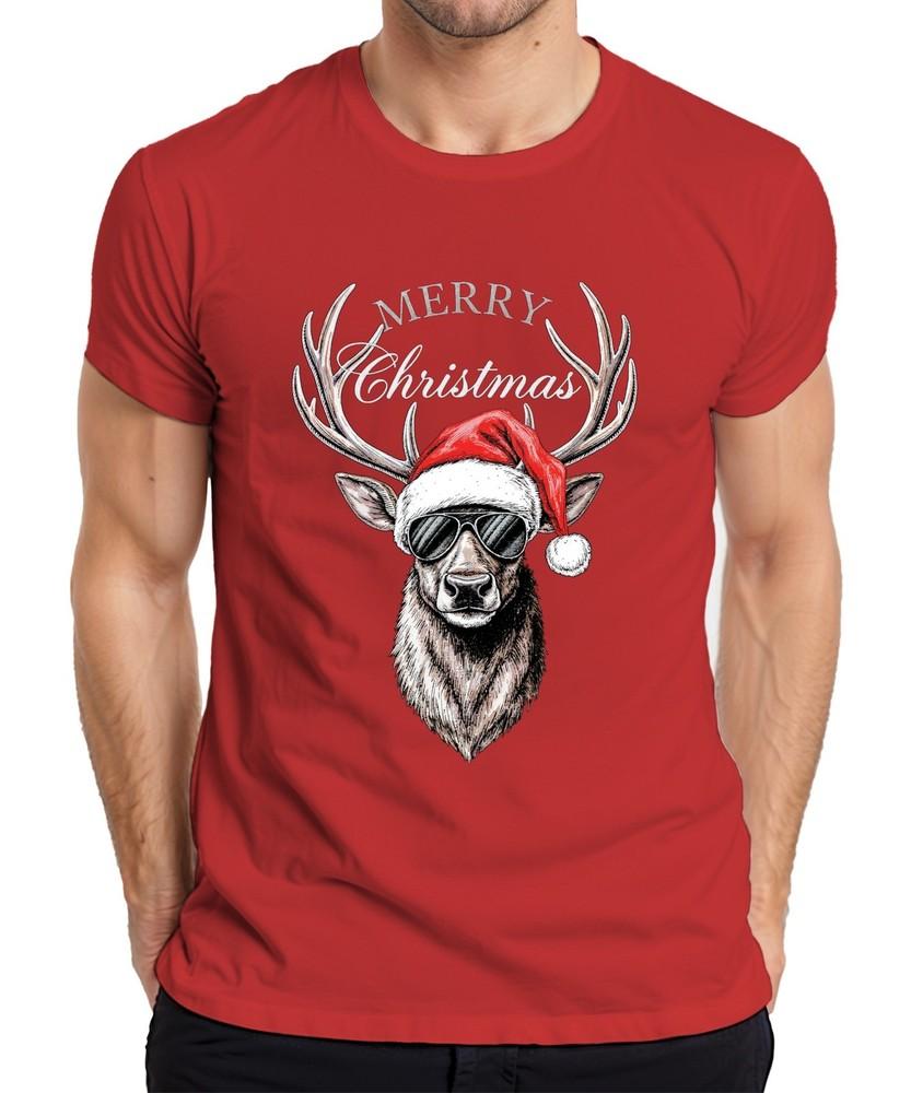 Reindeer Christmas Merry Christmas Santa Hat Sunglasses Unisexs Tshirt
