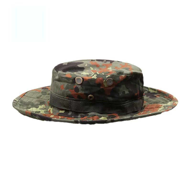 Militärstil Camouflage Eimerhut Outdoor-Aktivitäten Sonnenschutz Breiter Rand Faltbare Baumwollmischung Kappe