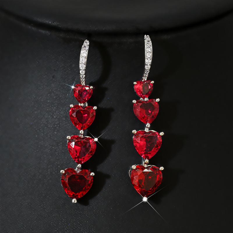 Luxury Zircon Heart Tassel Earrings: High-End European and American Design for Summer