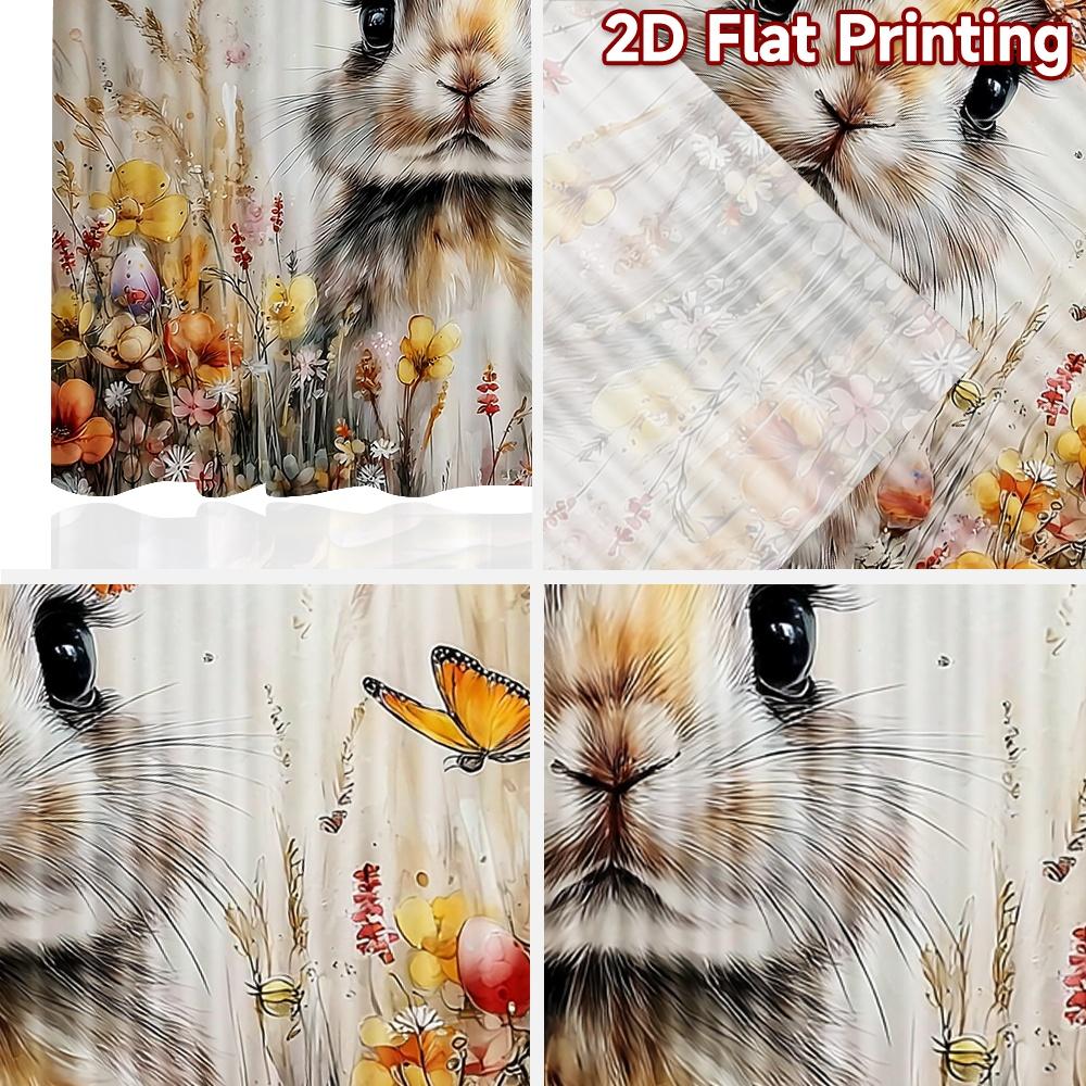 2D flat printing 2pcs Curtain Window Curtains Easter Bunny with Flowers Digital Printed Polyester Drapes Family Party Decoration