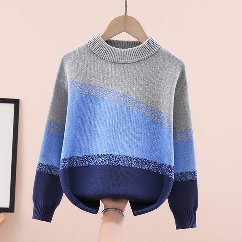 

Свитер для мальчиков в полоску с цветовыми блоками - на флисовой подкладке для весны и осени 120 cm