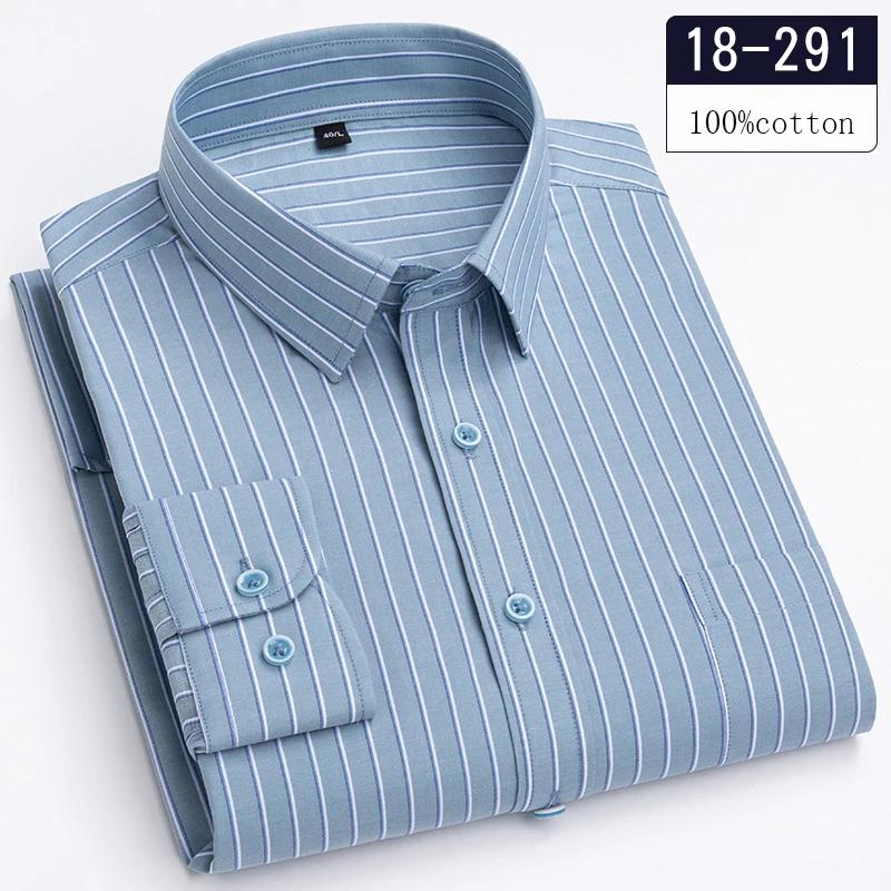 

Новинка в рубашке 100% хлопок рубашки с длинным рукавом для мужчин приталенного кроя однотонная рубашка тонкие клетчатые полосатые топы модная элегантная офисная одежда 44