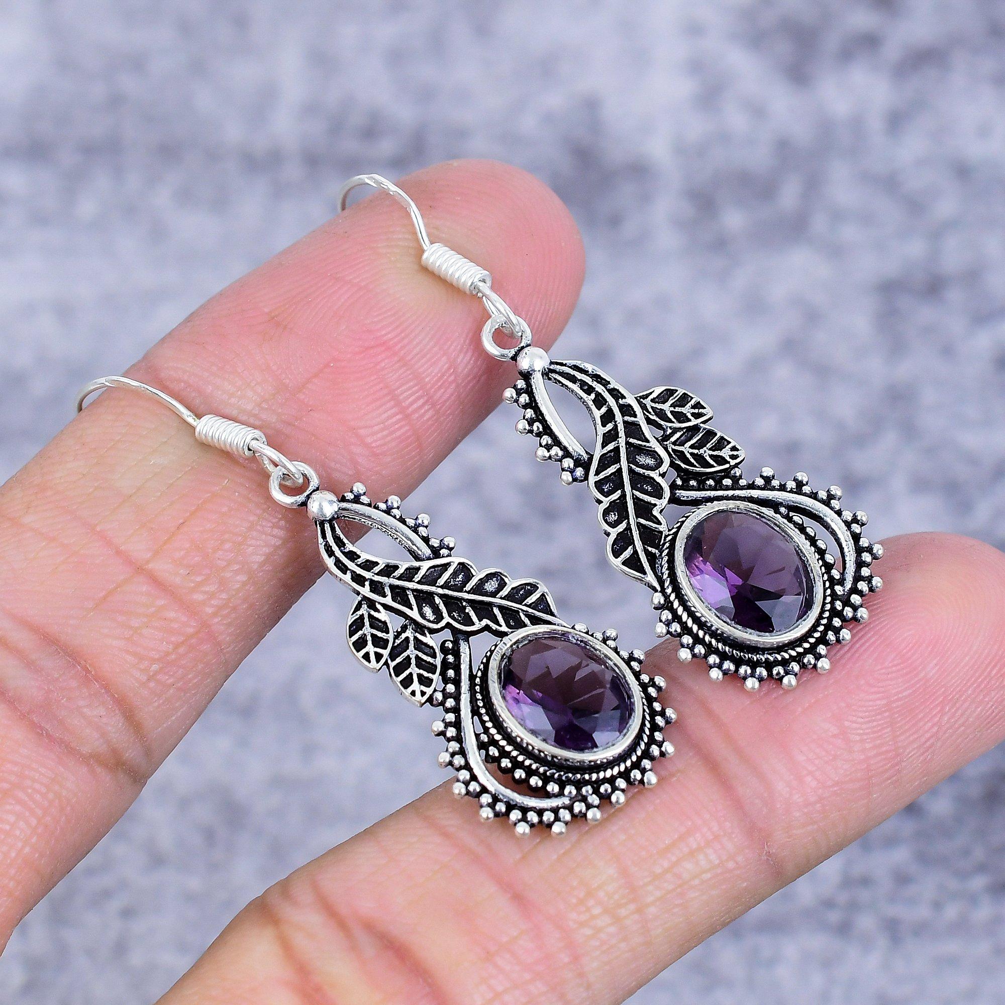 

Аметист Дорогоцінний Камінь Ручна Робота Срібло 925 Проби Ювелірна Сережка 1.97 M-2695