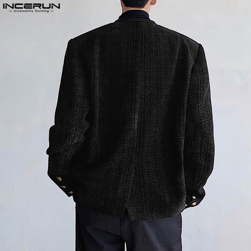 INCERUN Bărbați de primăvară cu gât rotund cu mânecă lungă Cardigan Blazer Nasturi Textura paltoane