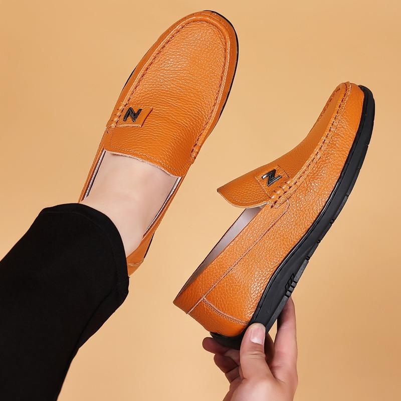 The First Layer of Cowhide Summer New Men's Beanie Shoes Genuine Leather Casual Leather Shoes One Pedal Breathable Men's Shoes Single Shoes Shoes