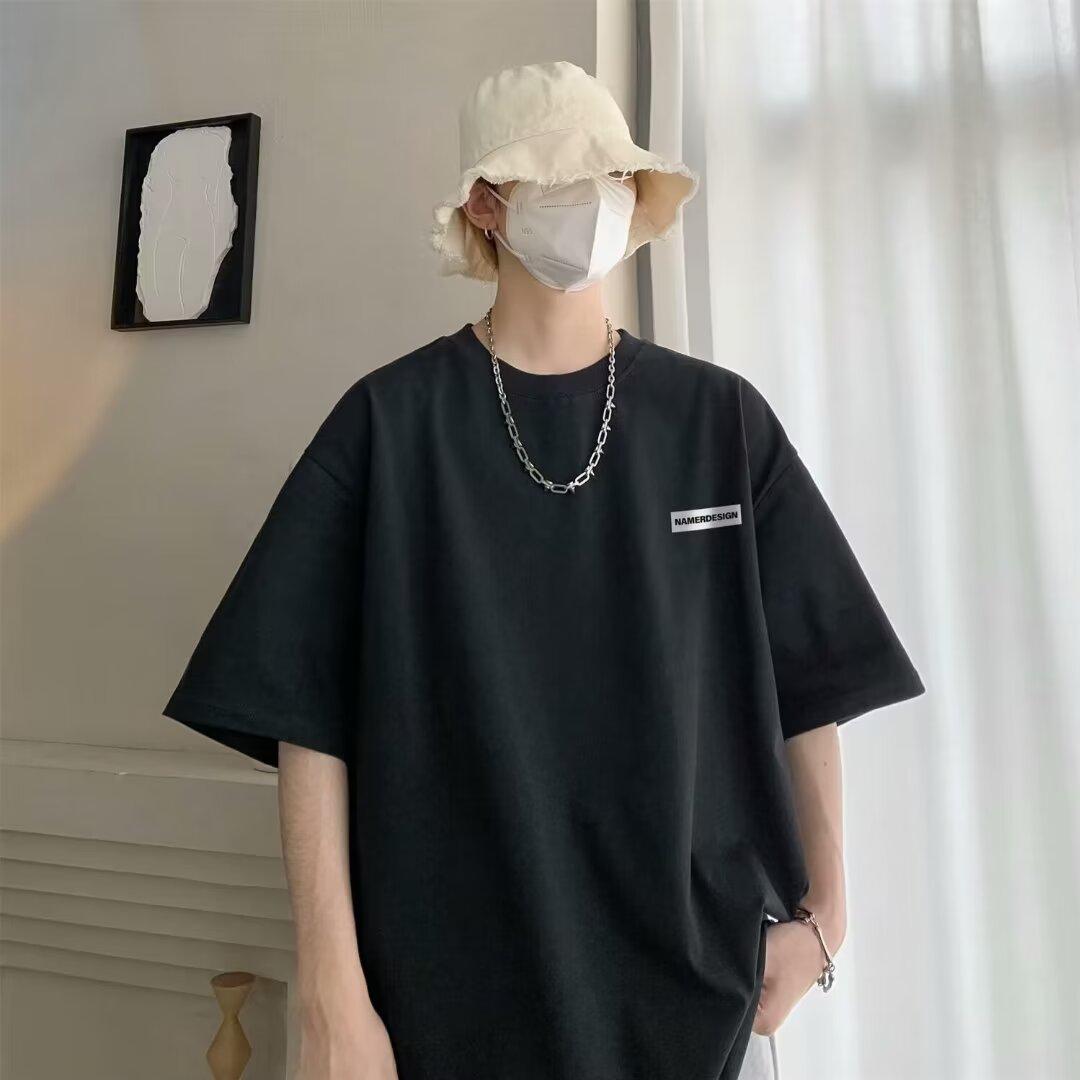 

Новая летняя футболка с короткими рукавами для мужчин, тренд в корейском стиле, простой топ с короткими рукавами, свободная повседневная брендовая футболка в гонконгском стиле 4XL чёрный