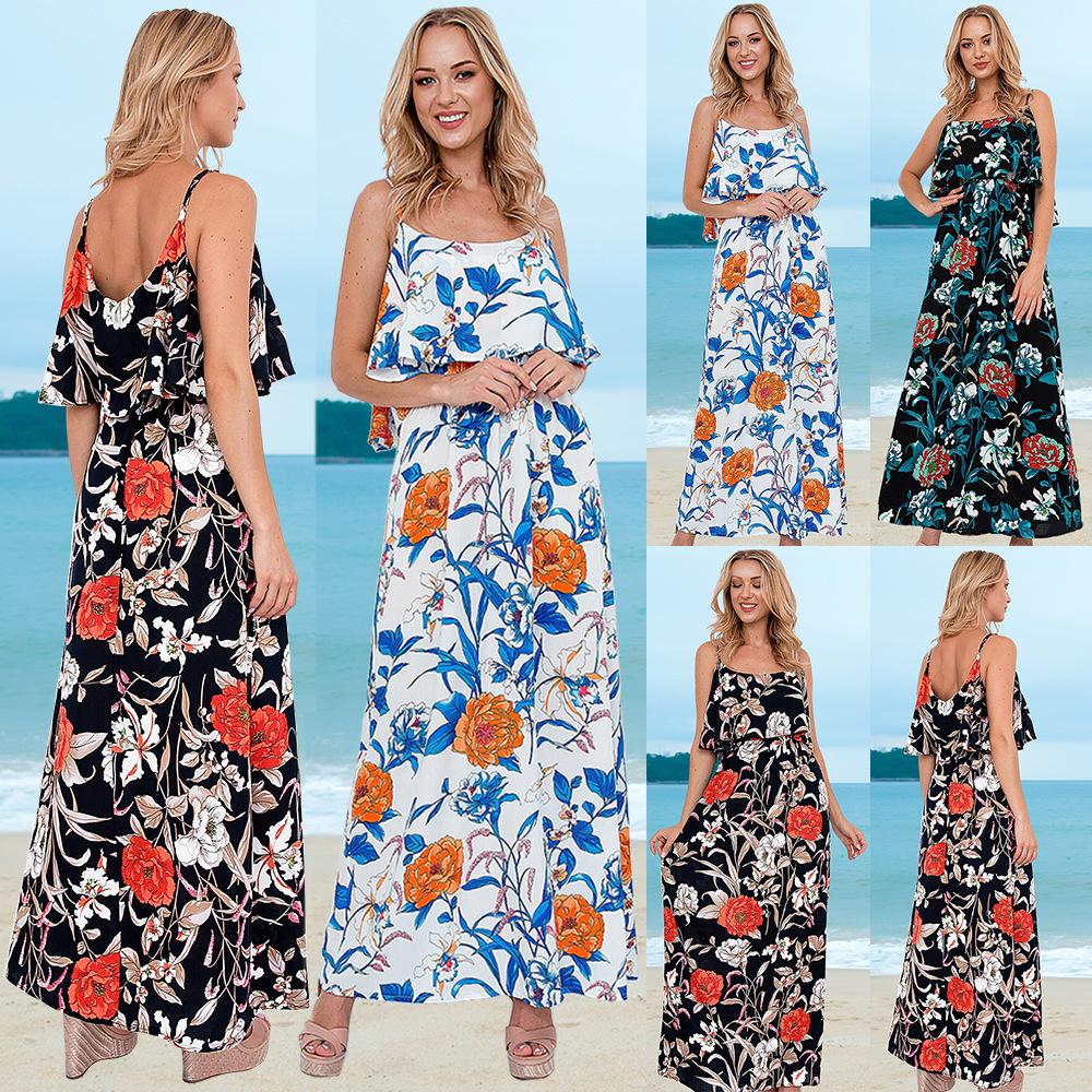 

Fashion Women s Wear Floral Dress Long Beach Camisole 2023 Spring/Summer Waist-Slimming