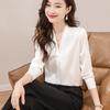White Satin V-Neck Long Sleeve Shirt for Women - 2025 Autumn French Design