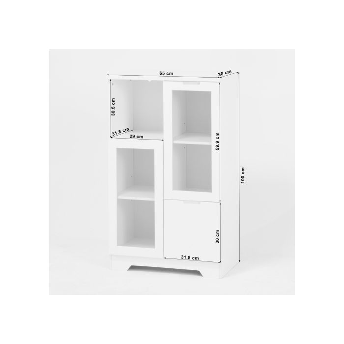 Armoire En MDF Laqué Avec Portes Vitrées Et Tiroir, Espace De Rangement Ouvert, Blanc, Chambre À Coucher, Salon
