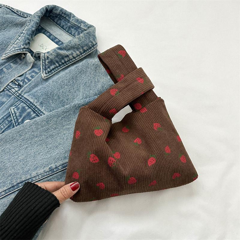 

Trendy Mini Corduroy Handbag For Women Fashionable Street Style Cute Small Tote Bag кавовий