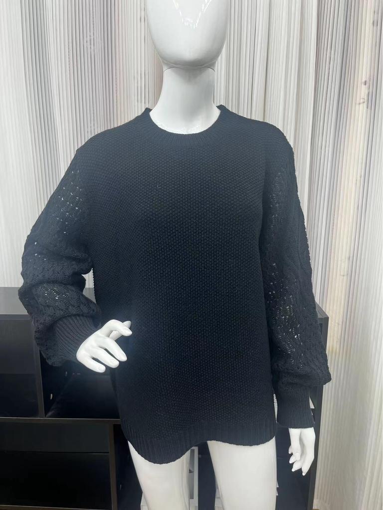 Women's Long-Sleeve Round Neck Cable Knit Pullover Sweater – European & American Fashion