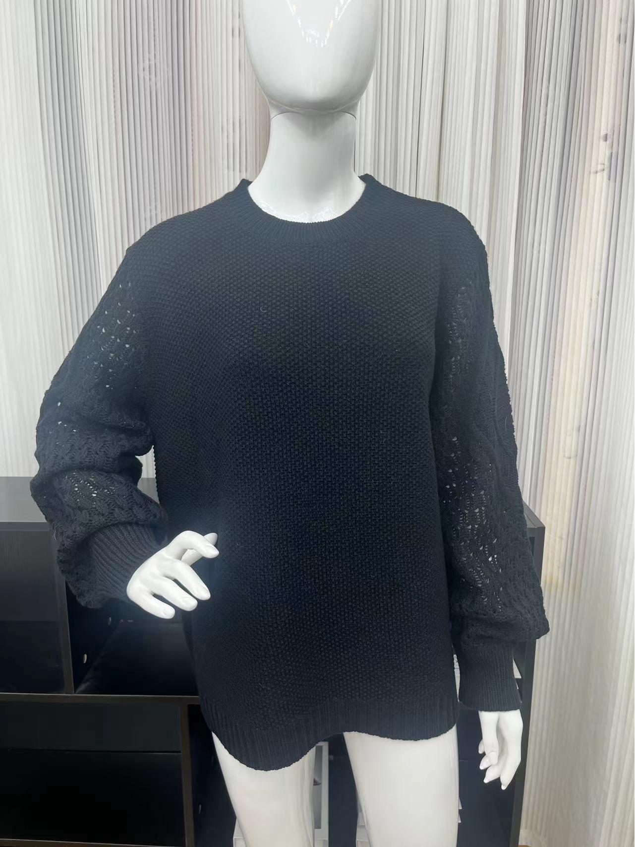 

Женский пуловер с длинным рукавом, круглым вырезом и кабельной вязкой – Европейская и американская мода 5XL чёрный