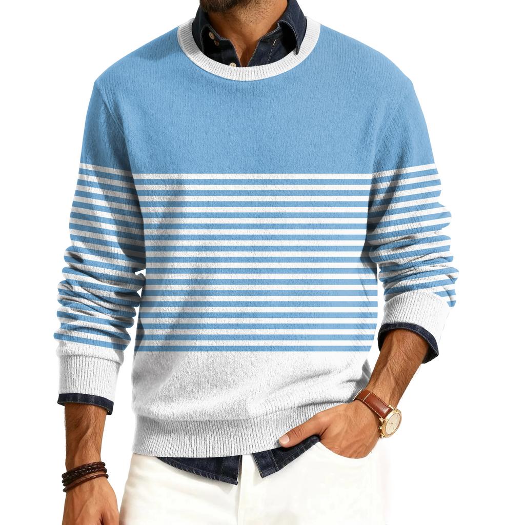 Men's Round Neck Long Sleeve Ribbed Knit Pullover