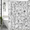 Black and White Floral Shower Curtain, Bathroom Decorative Shower Curtain, Waterproof Shower Curtain with Hooks