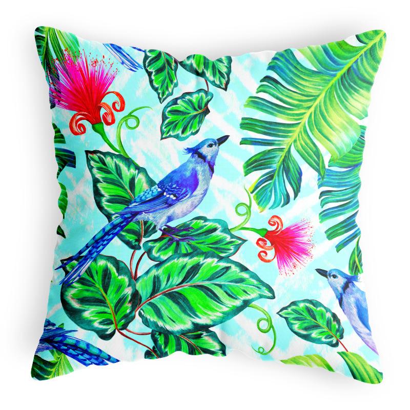 New Chinese Style Pillowcase with Flower and Bird Digital Printing, Thickened Fabric Cushion Cover, Special Bedside Office Car Cushion Cover
