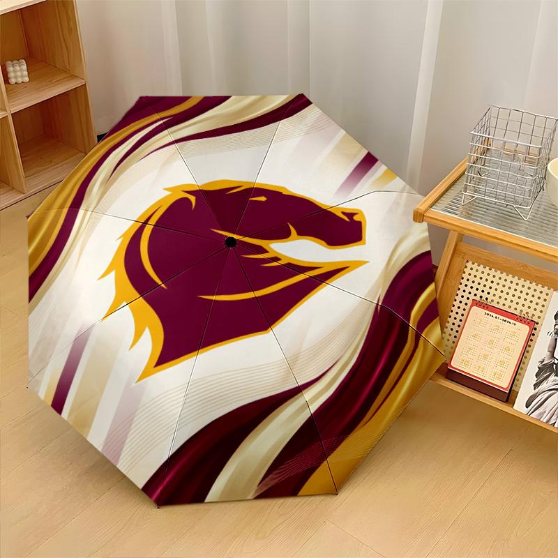 Brisbane Broncos Print Auto 8?Ribs Folding Umbrella Wind Resistant Lightweight Automatic Umbrella For Daily Travel