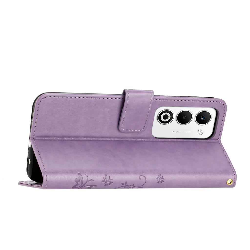 For Oppo A5 4G Leather Wallet Case Butterfly Flower Imprint Phone Cover with Strap