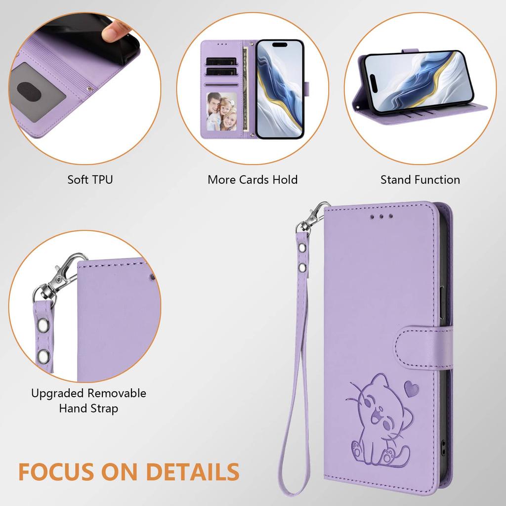 WEFOR Cute Cat Wallet Case for Samsung Galaxy A06 A70 A50 A42 5G A30 A21S A20E A10S A10E, Flip Cover, Card Holder, Kickstand