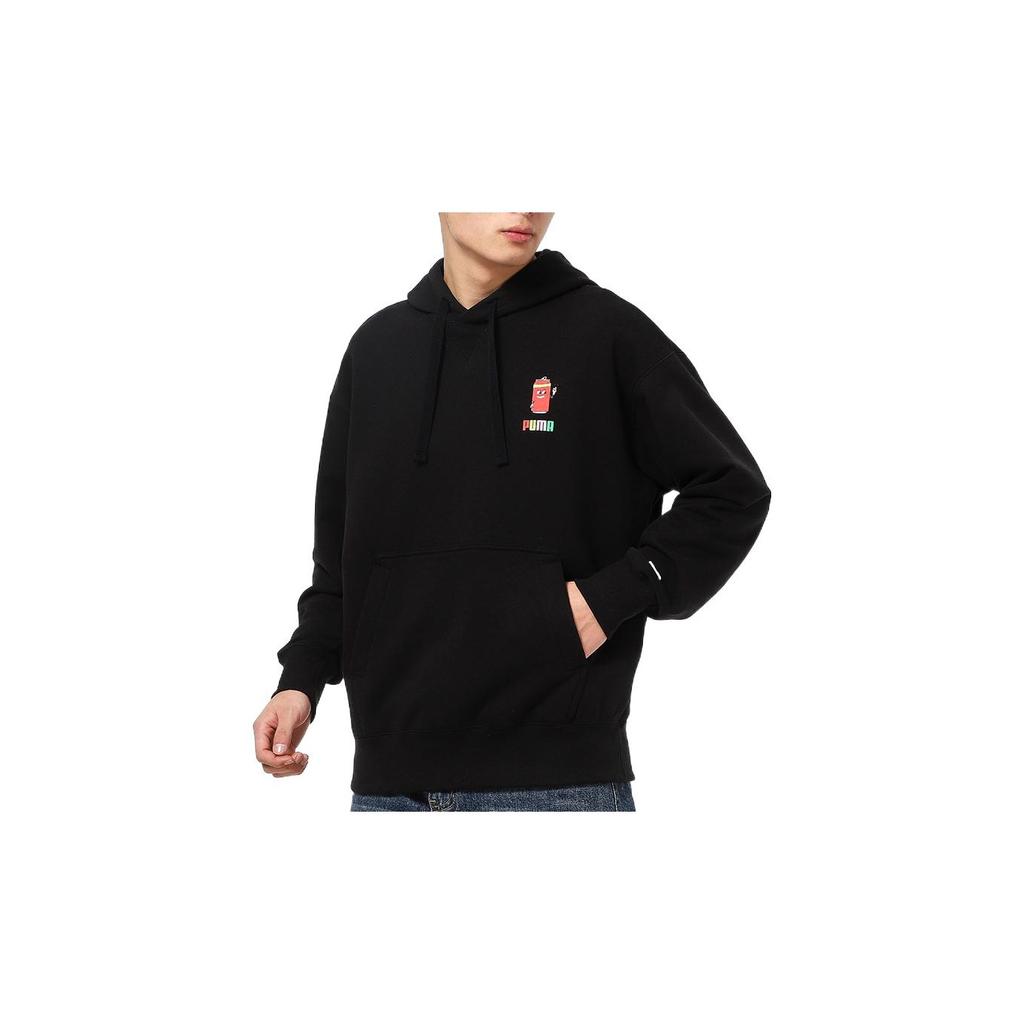 Puma Cartoon Print Thick Hooded Pullover Sweatshirt Men Tops Black 531429-01