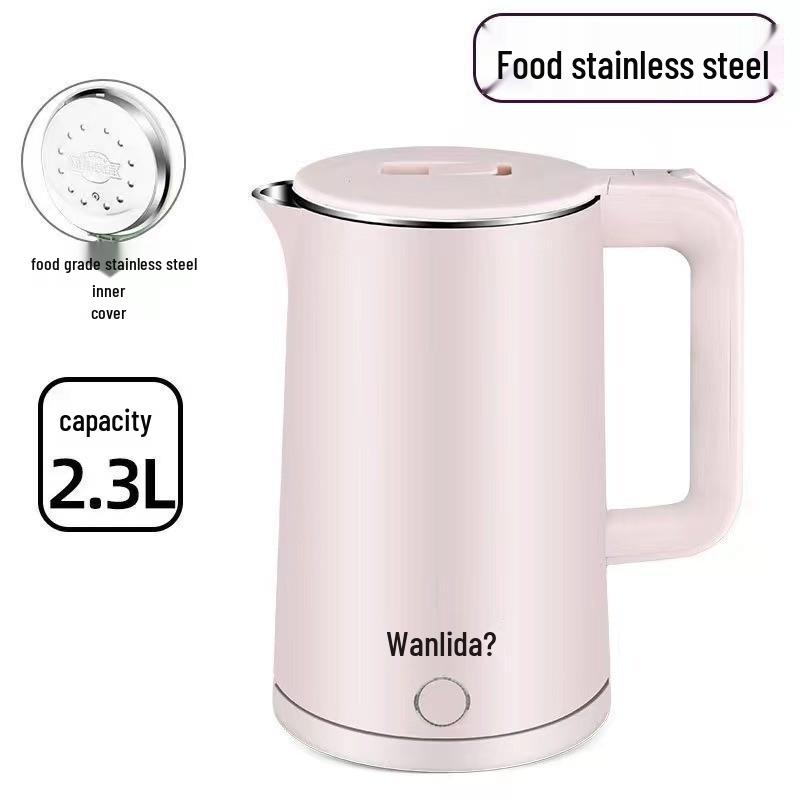 Wanlida Stainless Steel Electric Kettle, Food Grade, Hotel Use, Double Layer, Auto Power Off, Gift-Ready.