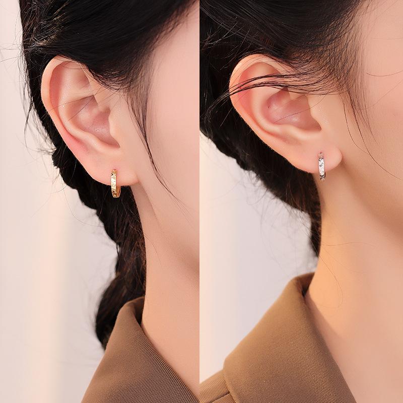 925 Sterling Silver Shiny Earrings Korean Version Simple Fashionable High-end Light Luxury Temperament Earrings