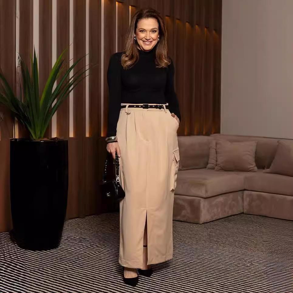 

2024 Осень Женский Однотонный Полувысокий Воротник Длинный Рукав Комплект Рабочей Одежды Платье S чёрный