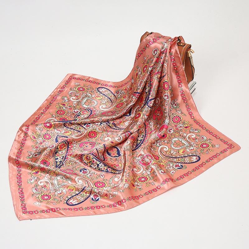 New Women Silk Scarf For Neck Hair Designer Bag Warp Soft Neckerchief Hijab Headscarf Female Foulard Print Paisley Scarf 90*90cm