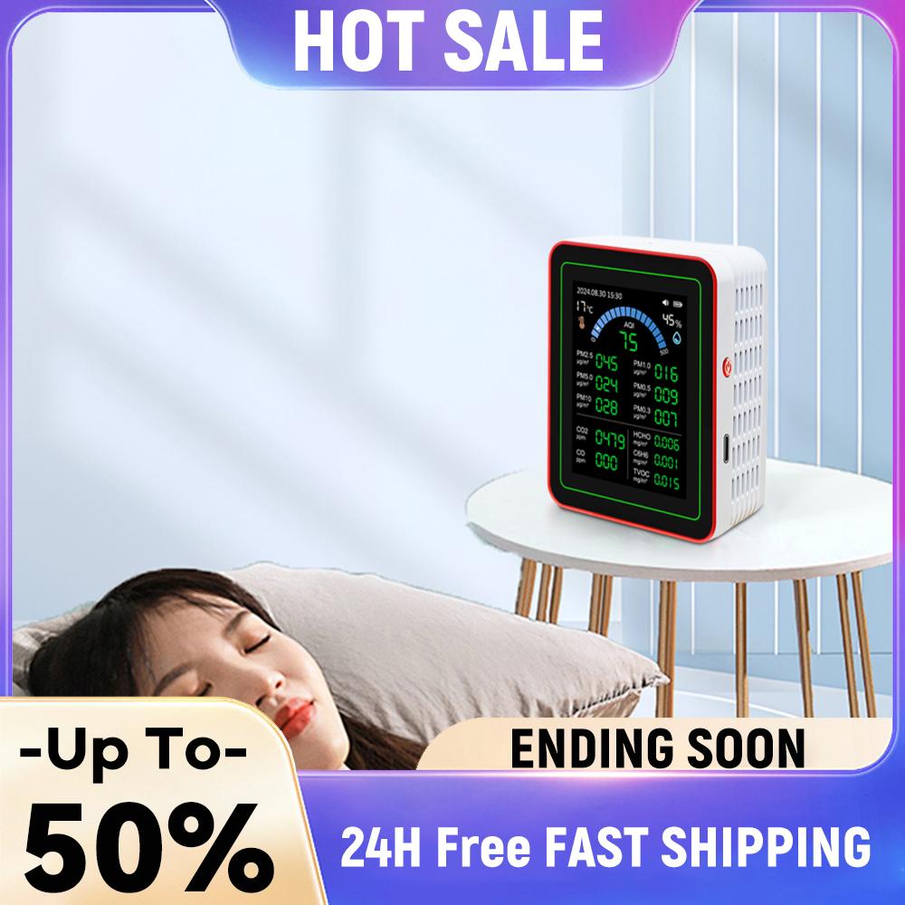 18-in-1 Air Quality Monitor with CO2 Monitor/HCHO/TVOC/Temperature/Humidity TFT Display Air Quality Meter for Home Office