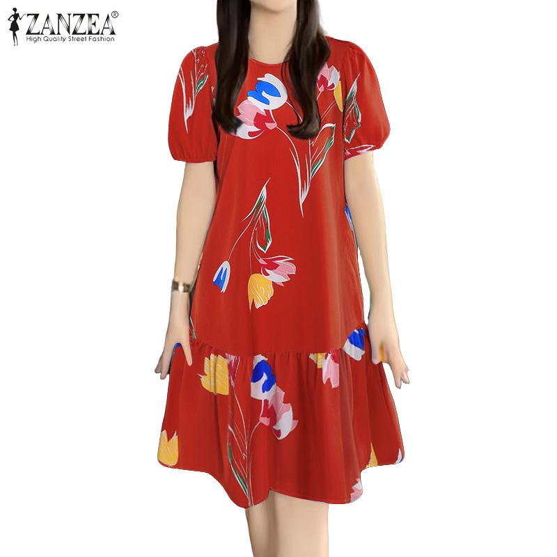 

ZANZEA Women Casual Round Neck Short Sleeve Loose Print Dress 5XL світло-фіолетового кольору