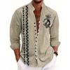Men Ethnic Front Print Stand Collar Short Sleeve Loose Casual Linen Shirt