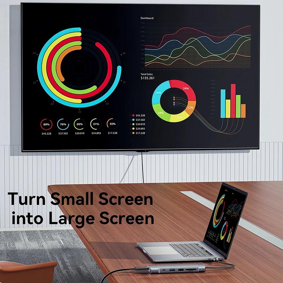 8 In 1 Type C Docking Station with Disk Storage Function USB 3.2 Hub 10Gbps M.2 NVMe SATA SSD Case Multi Adapter Card Reader USB C To HDMI Adapter