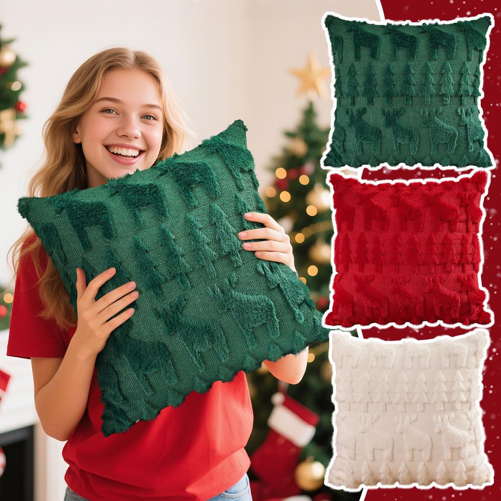 Christmas Pillowcase, Plush Snowflake, Christmas Tree, Embroidered Wool, Living Room Sofa Cushion, Holiday Party Decoration Pillow Cover