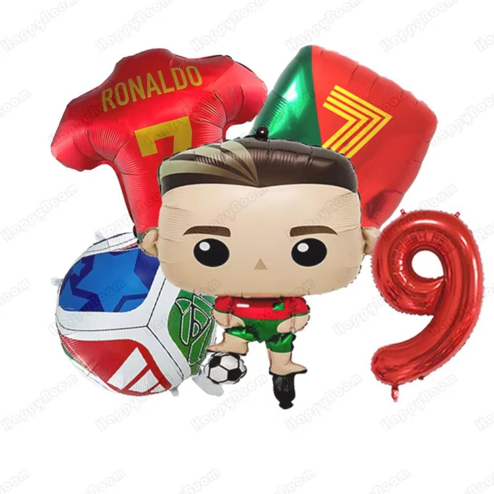 5Pcs Cartoon Cr7 Soccer Birthday Aluminum Film Balloons Set Football Themed Birthday Party Decoration Supplies Party Photo Prop