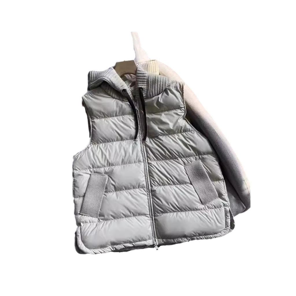 New autumn and winter European light and short knitted splicing hooded white duck down vest vest down jacket
