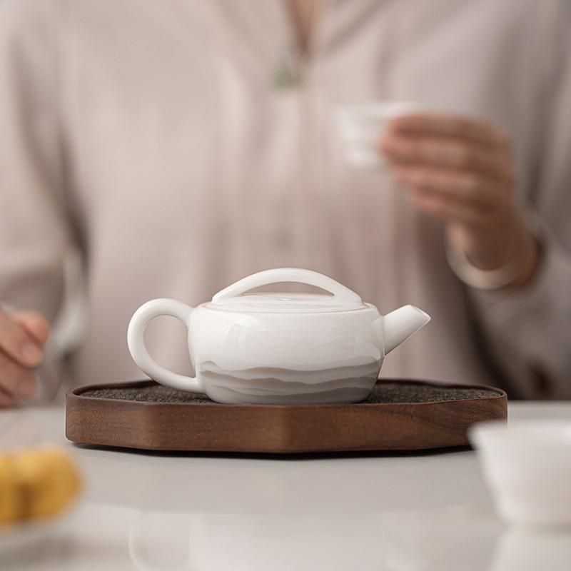 Ink Mountain Sheep Fat Jade Han Wa Teapot White Porcelain Ceramic Hand-painted Kung Fu Tea Set Single Pot Tea Ceremony Tea Maker
