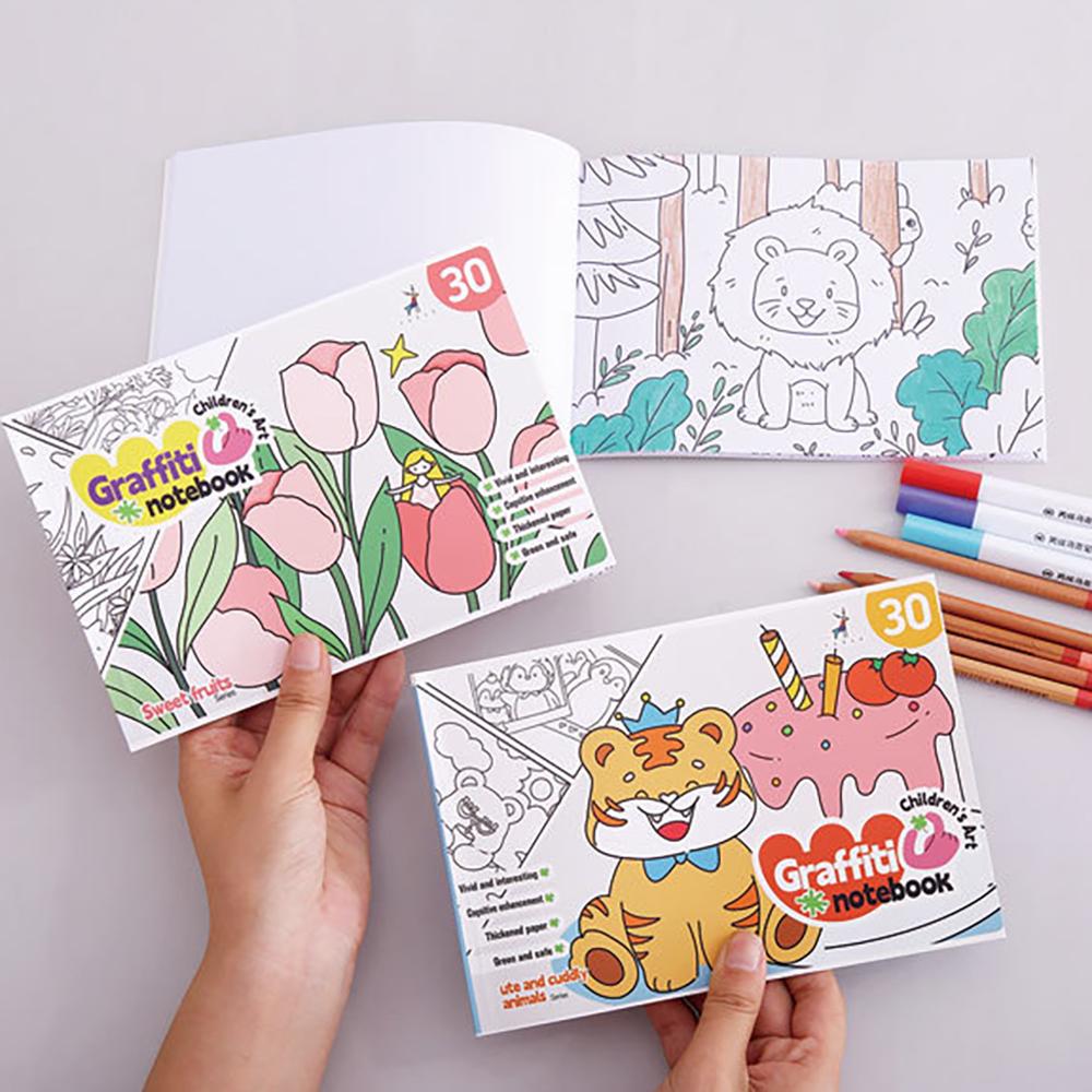 30 Sheets Cartoon Convenient Graffiti Book Watercolor Coloring Book, Suitable for Markers, Watercolor Pens, and Colored Pencils