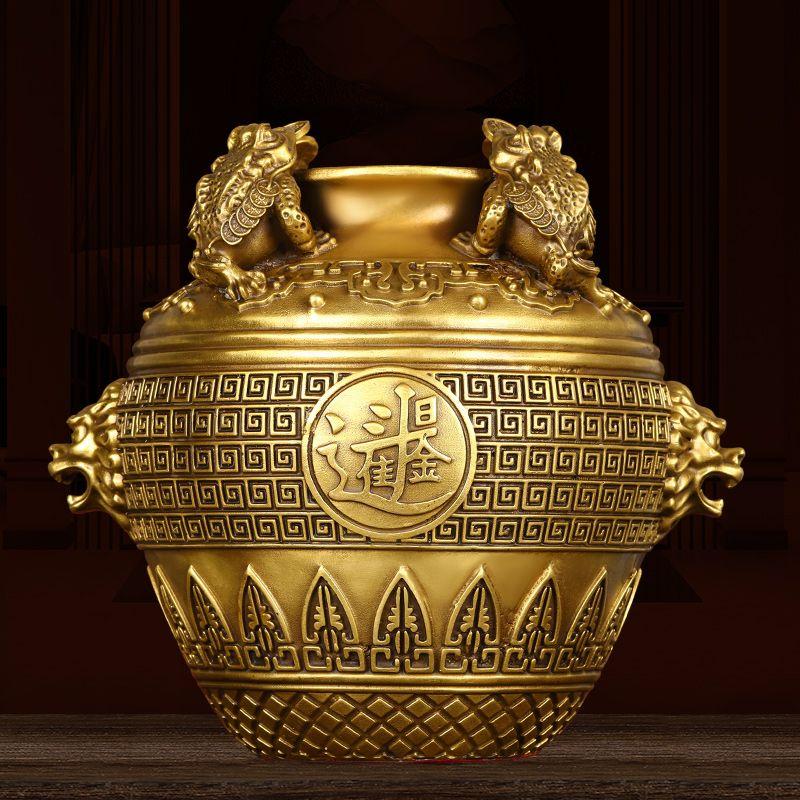 Zhaocai Miedziany Złoty Ropuchy Miska Skarbów Cztery Strony Ozdoby Ołtarza Bogactwa Słoik na Pieniądze Salon Dom Sklep Otwarcie Rzemiosło